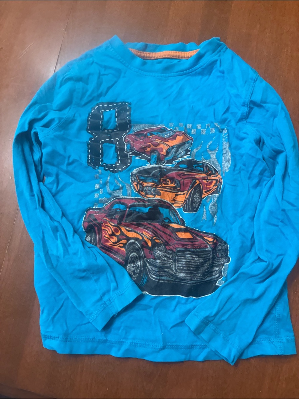 George Bright Blue Long-Sleeve Tee with Flame Car Graphics